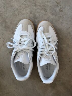 adidas White & Beige Leather Low-Top Sneakers